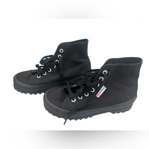 Superga Alpina Platform All Black High-Top Sneakers Women’s Size 6